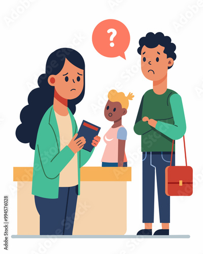 A person stands in line at a store realizing their wallet doesnt contain enough money to make the purchase.. Vector illustration