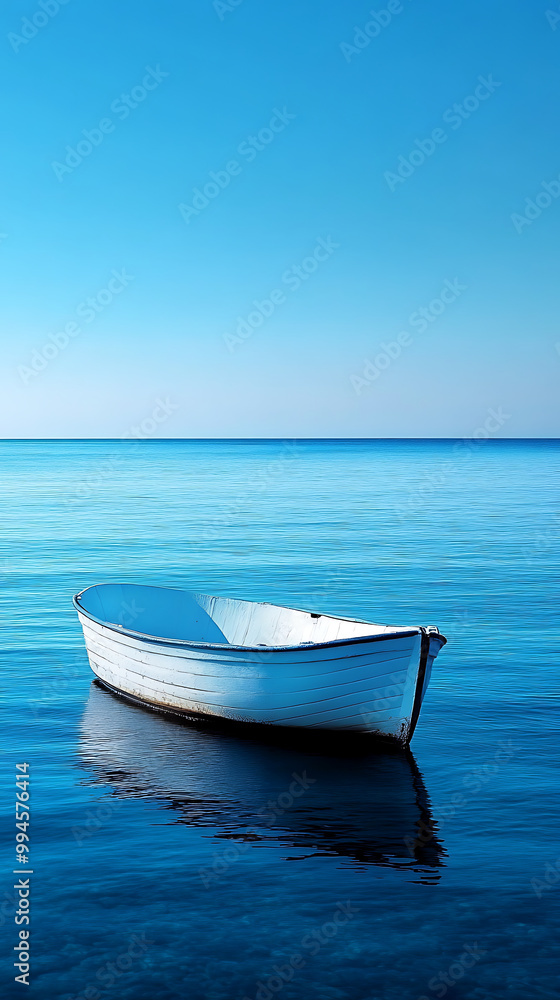 Naklejka premium Quiet Boat Floating Alone on the Smooth Waters of the Sea picture