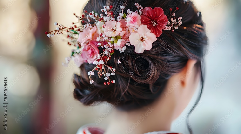 Naklejka premium 花嫁の髪型の接写