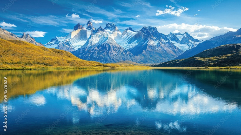 Fototapeta premium Majestic Mountain Range Reflected in a Tranquil Lake