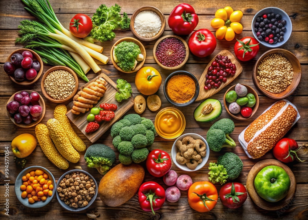 Vibrant Healthy Foods vs. Processed Unhealthy Choices on a Wooden Table for Nutrition Comparison Vibrant Healthy Foods vs. Processed Unhealthy Choices on a Wooden Table for Nutrition Comparison