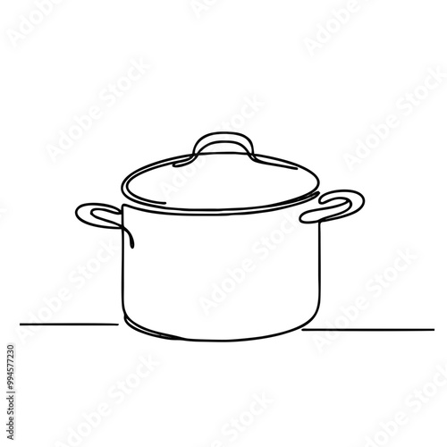 Saucepan. Icon. Vector drawing. One line art. A simple drawing of a continuous line of kitchen utensils, dishes.