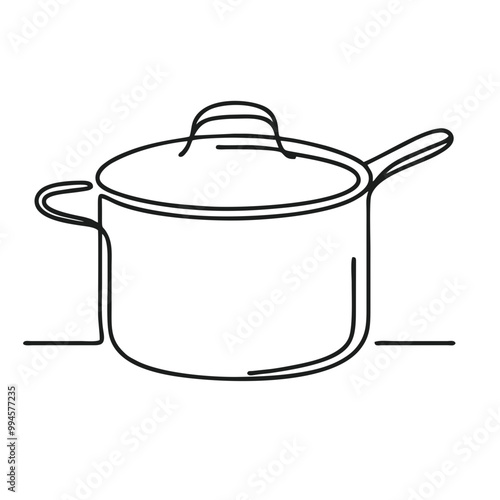 Saucepan. Icon. Vector drawing. One line art. A simple drawing of a continuous line of kitchen utensils, dishes.