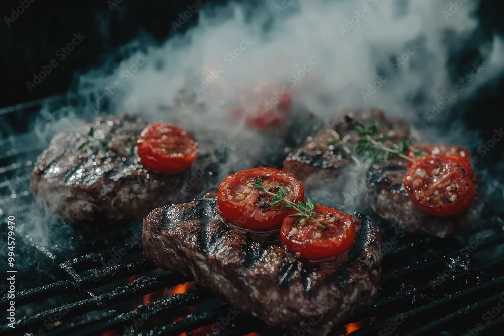 Fotografie Steak grilled with vegetables and spices