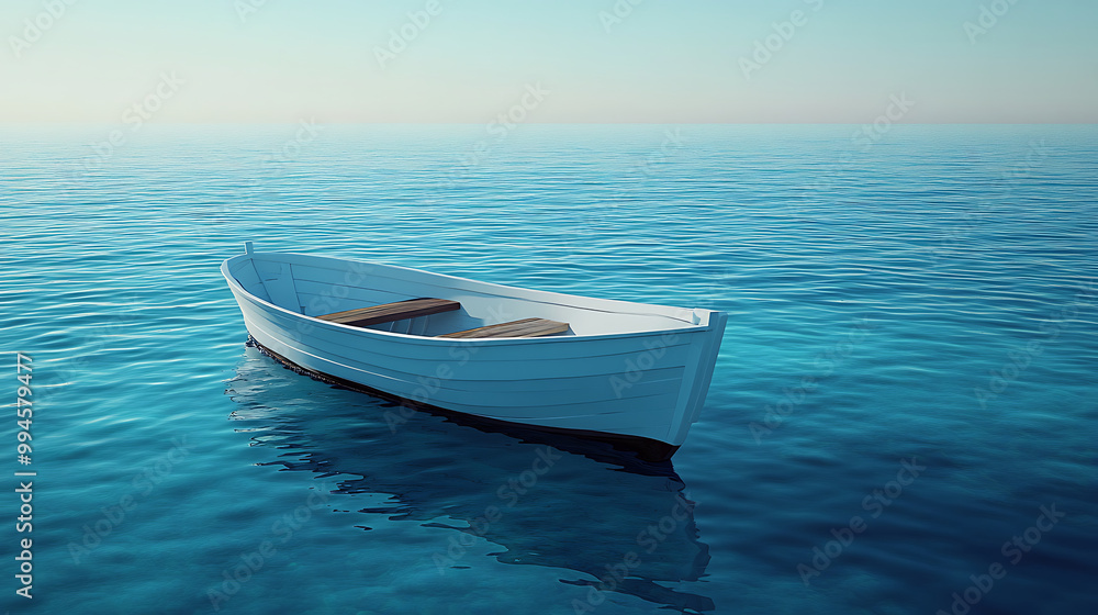 An Isolated Rowboat Drifting Peacefully on the Blue Sea picture An Isolated Rowboat Drifting Peacefully on the Blue Sea picture