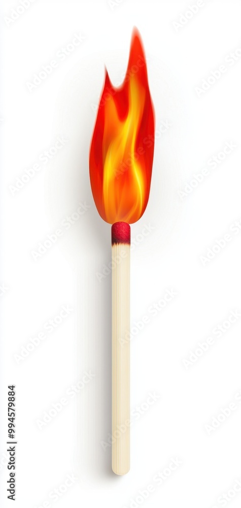 Matchstick with a flame, white isolated background Matchstick with a flame, white isolated background
