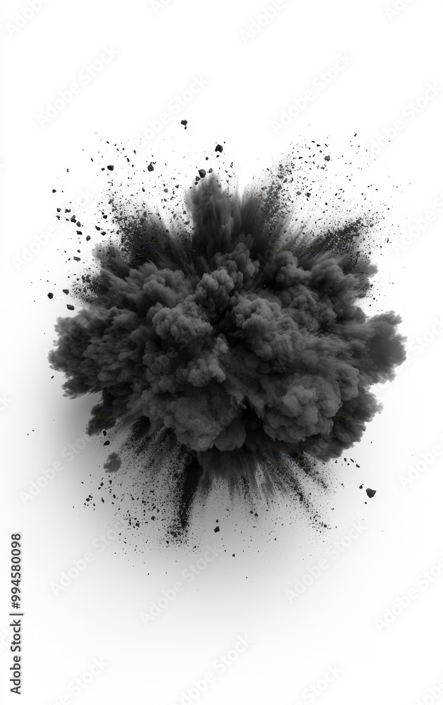 Black smoke explosion on a white isolated background. Black smoke explosion on a white isolated background.