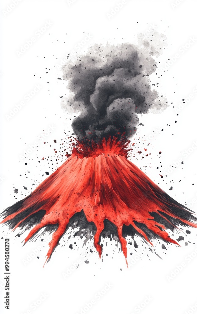 Erupting volcano with smoke and lava, white isolate background. Erupting volcano with smoke and lava, white isolate background.
