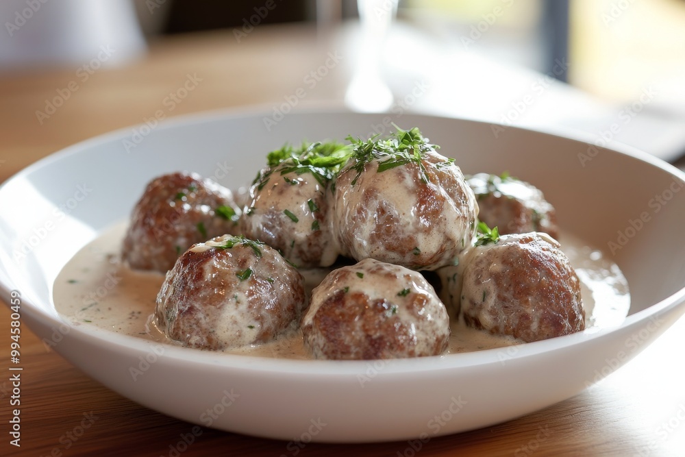 Skandinavian meatballs in a parsley cheese sauce Skandinavian meatballs in a parsley cheese sauce