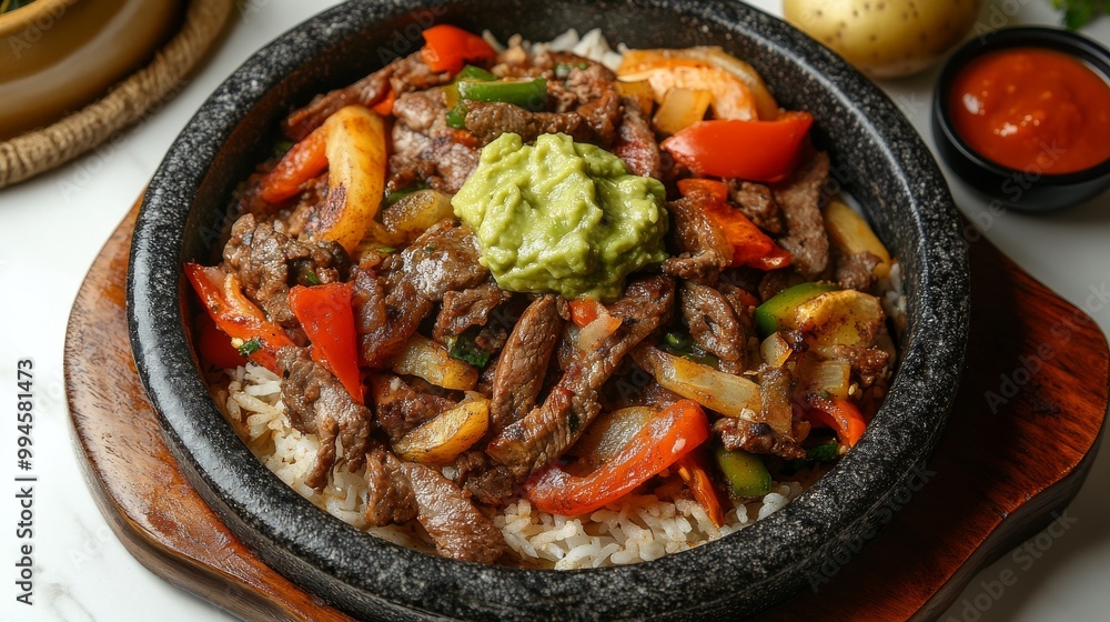 Venezuelan food Pabellon Criollo, which consists of shredded beef, white rice, black beans, fried plantains, and avocado. Venezuelan food Pabellon Criollo, which consists of shredded beef, white rice, black beans, fried plantains, and avocado.