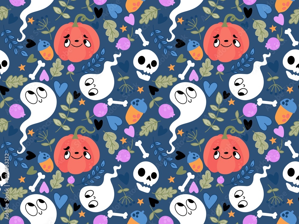 Halloween cute pumpkins seamless monsters pattern for wrapping paper and fabric Halloween cute pumpkins seamless monsters pattern for wrapping paper and fabric