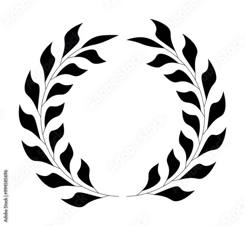 Laurel wreath on transparent background. Olive or wheat branch emblem, winner award leaf logo, circle leave border. Antique victory or anniversary wreaths vector. Geek branch for achievement or honor photo