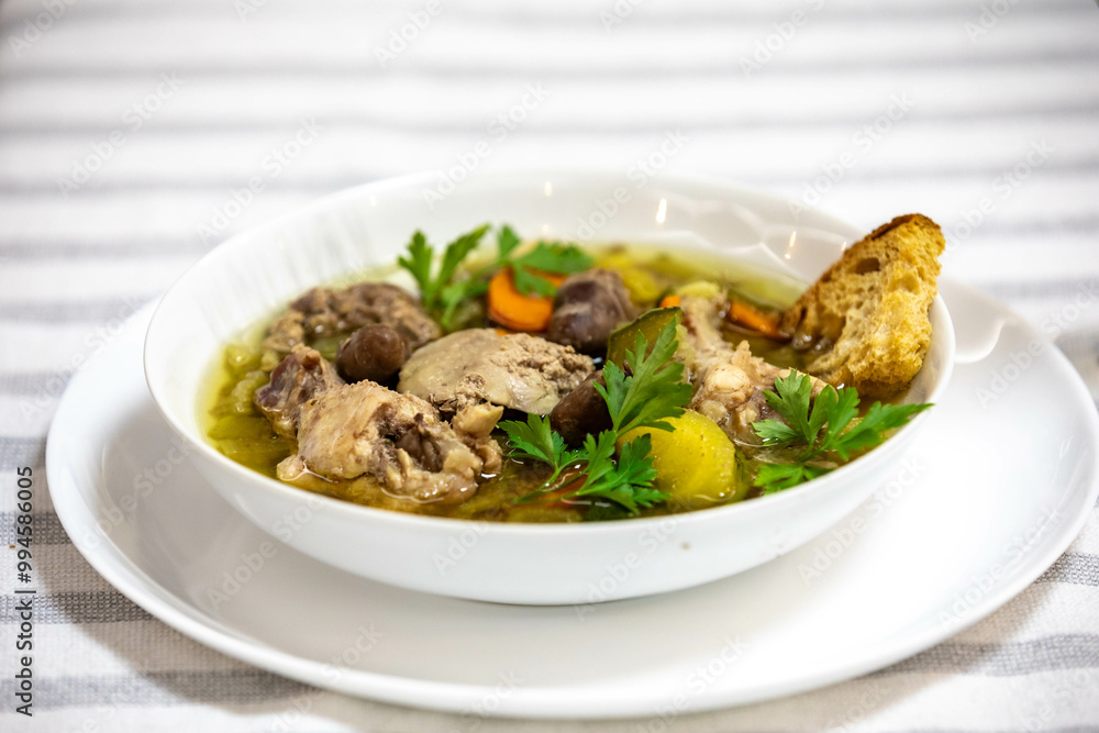 Super nutritious chicken and vegetable soup with chicken liver and hearts Super nutritious chicken and vegetable soup with chicken liver and hearts