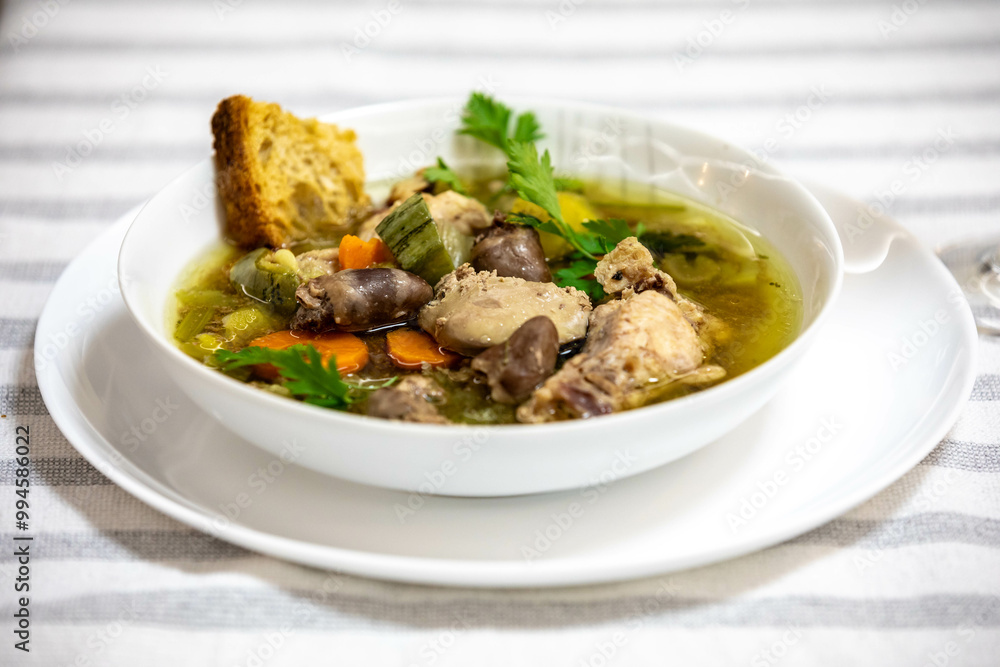 Super nutritious chicken and vegetable soup with chicken liver and hearts Super nutritious chicken and vegetable soup with chicken liver and hearts
