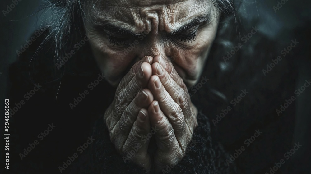 Close-up of an Elderly Woman's Hands Clasped in Prayer Close-up of an Elderly Woman's Hands Clasped in Prayer