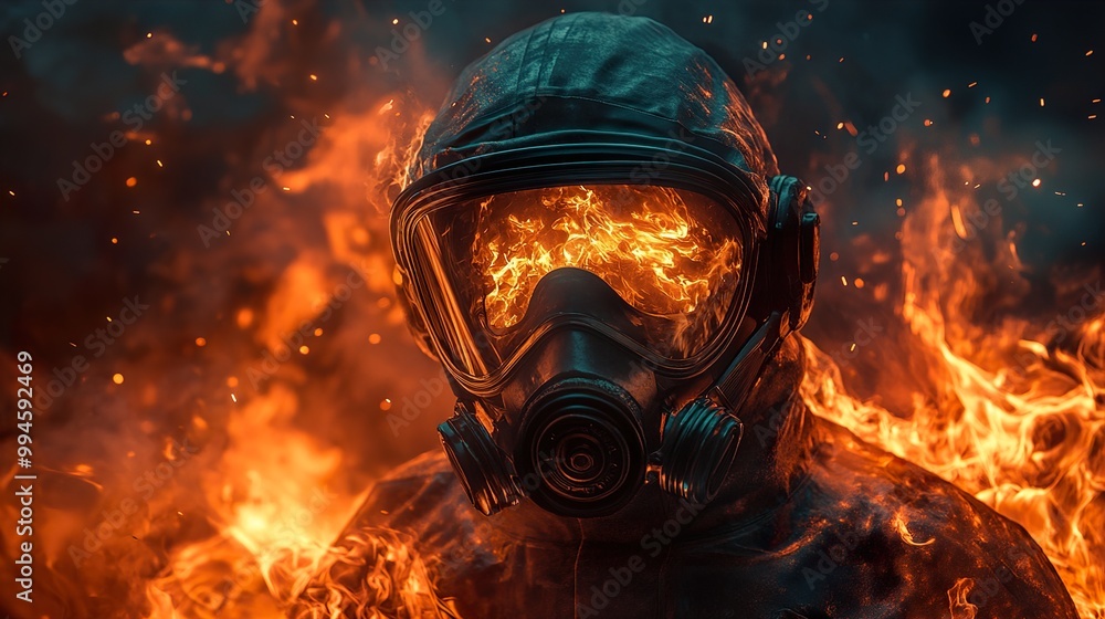 Burning Man in a Gas Mask - A Surreal Digital Artwork Burning Man in a Gas Mask - A Surreal Digital Artwork