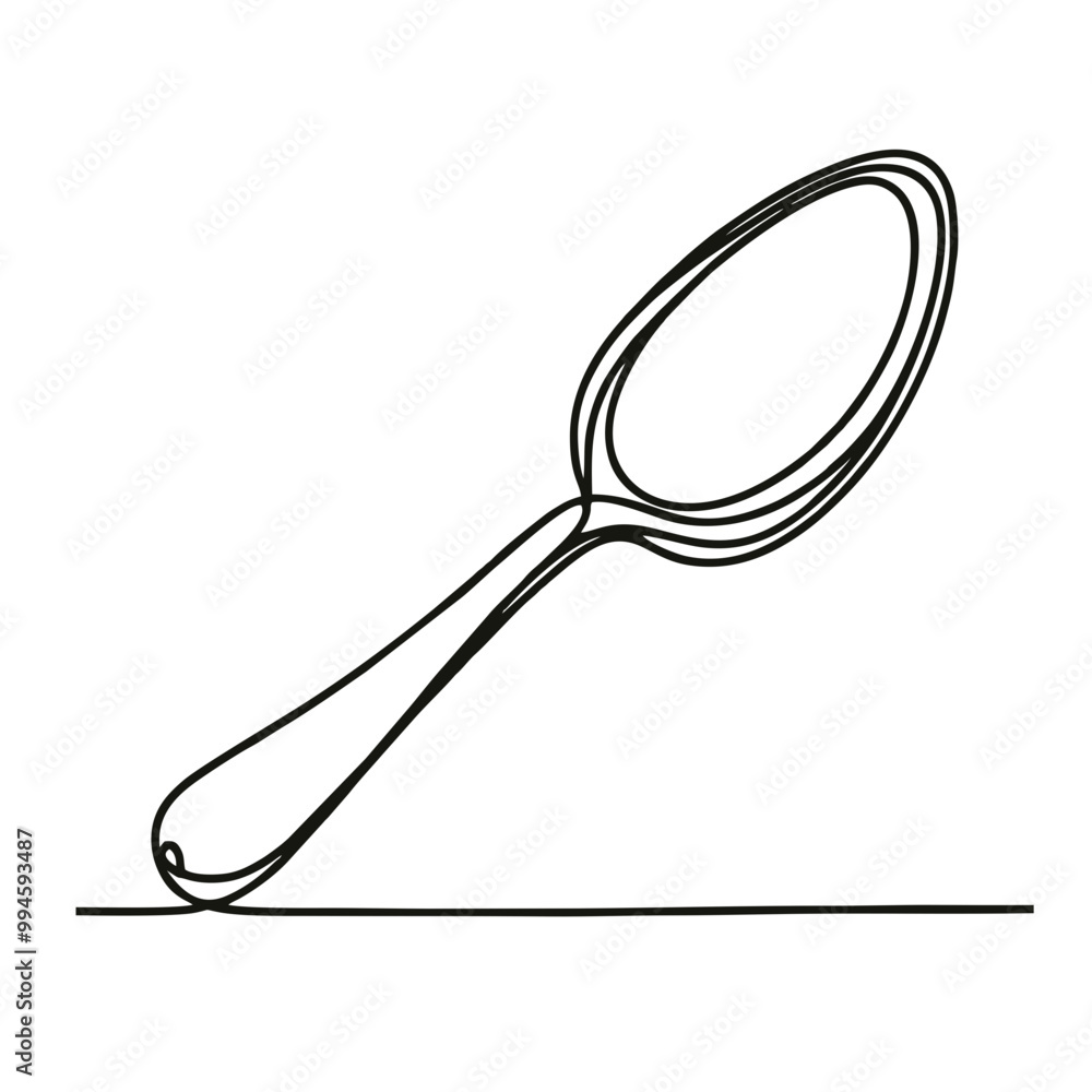 Teaspoon. Icon. Vector drawing. One line art. A simple drawing of a continuous line of kitchen utensils, dishes. Teaspoon. Icon. Vector drawing. One line art. A simple drawing of a continuous line of kitchen utensils, dishes.
