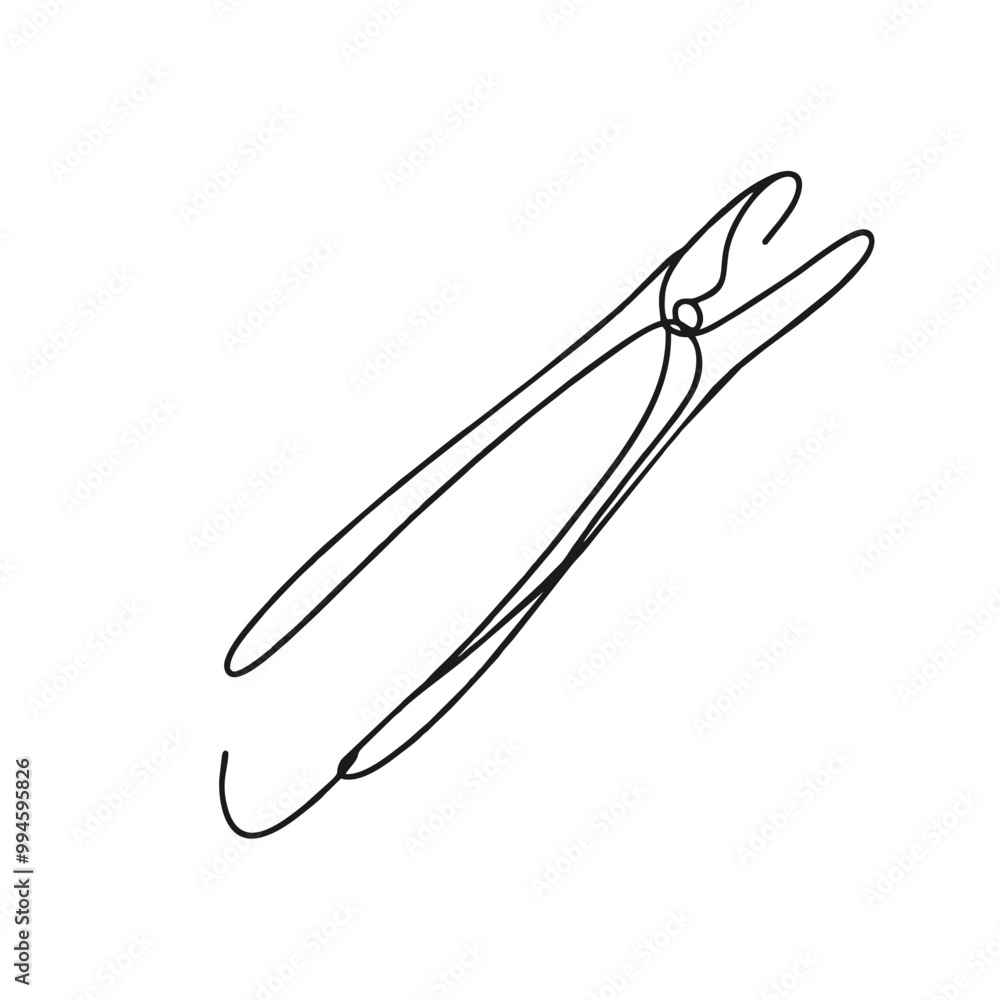Tongs. Icon. Vector drawing. One line art. A simple drawing of a continuous line of kitchen utensils, dishes. Tongs. Icon. Vector drawing. One line art. A simple drawing of a continuous line of kitchen utensils, dishes.