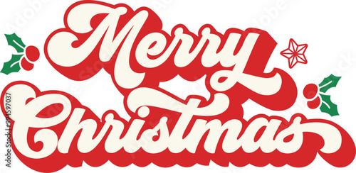 Red Groovy merry christmas lettering text for t shirt, templates for greeting cards, overlays, Illustrator Artwork
