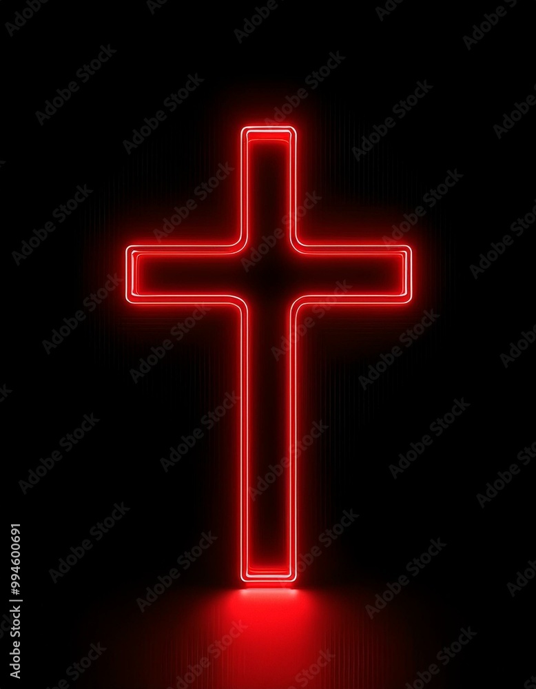 Obraz premium Neon red cross on a black background