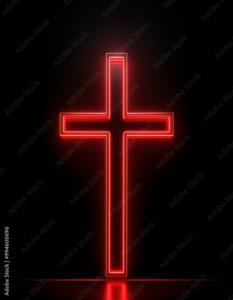 Neonowy czerwony krzyż na czarnym tle Neonowy czerwony krzyż na czarnym tle