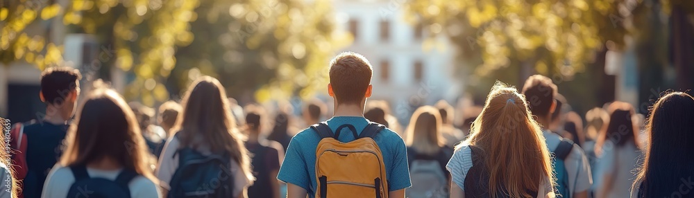 A vibrant scene of students walking together, enjoying a sunny day on campus, surrounded by greenery and sunlight. A vibrant scene of students walking together, enjoying a sunny day on campus, surrounded by greenery and sunlight.