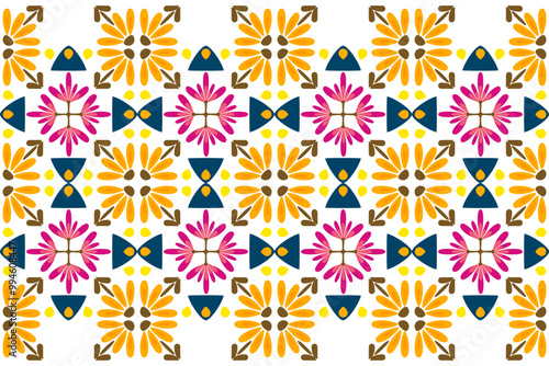 Vector illustration of an ethnic geometric pattern. Bohemian seamless pattern. Embroidery. Seamless traditional design pattern for fabrics, backgrounds, carpets, wallpapers, clothes, and pillowcases.