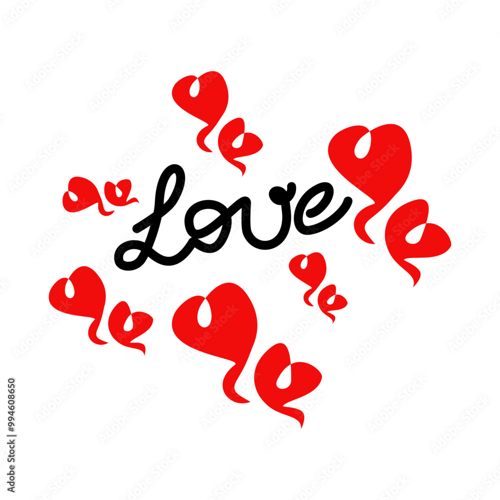 Handwriting lettering on retro style for card, t-shirts, posters, etc. Hearts, Love letters. Red, black, white. Lettering, line art. Vector. Valentine's Day. Vector design banner. Handwriting lettering on retro style for card, t-shirts, posters, etc. Hearts, Love letters. Red, black, white. Lettering, line art. Vector. Valentine's Day. Vector design banner.