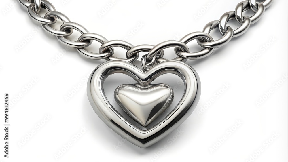 Obraz premium Golden necklace with heart shaped pendant reflecting on white surface