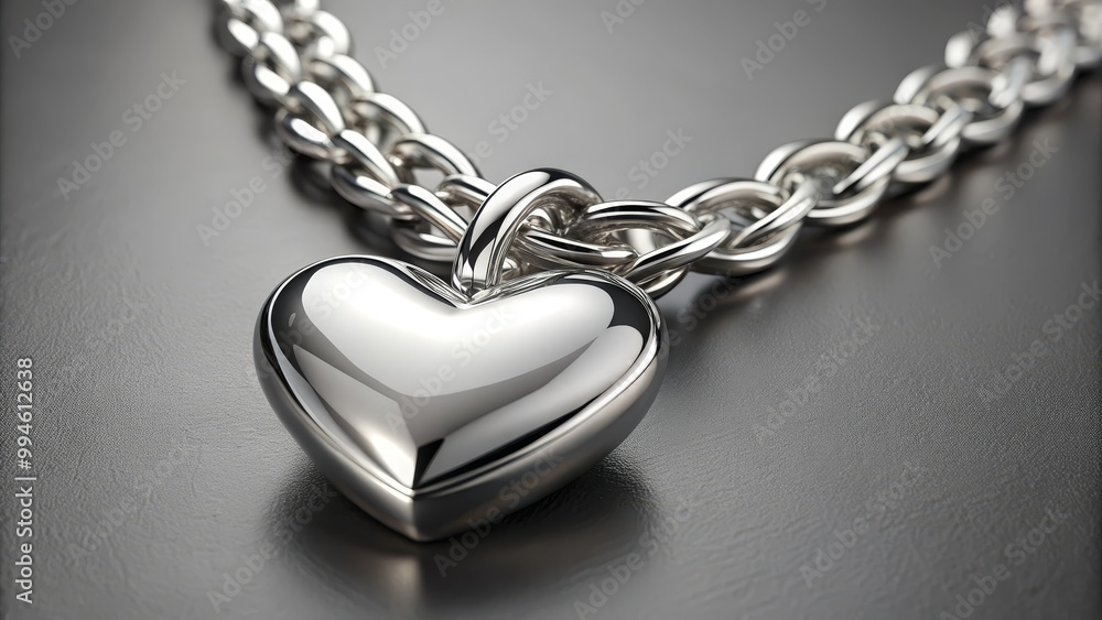 Obraz premium Golden necklace with heart shaped pendant reflecting