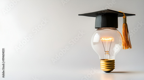 Education or Graduate study Creative concept: light bulb with Graduated hat on white background. Ideas with innovation creativity for Educational successs studies world. back to School