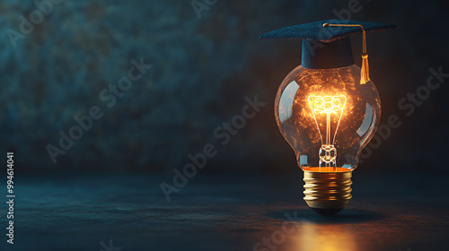 Education or Graduate study Creative concept: light bulb with Graduated hat on dark background. Ideas with innovation creativity for Educational successs studies world. back to School