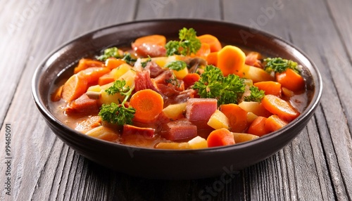 carrot stew with vegetables and bacon