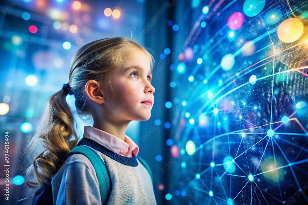Young girl with AI technology concept, exploring the future of artificial intelligence in education Young girl with AI technology concept, exploring the future of artificial intelligence in education