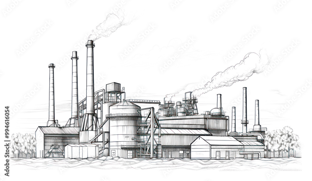 Obraz premium PNG Factory architecture refinery drawing.