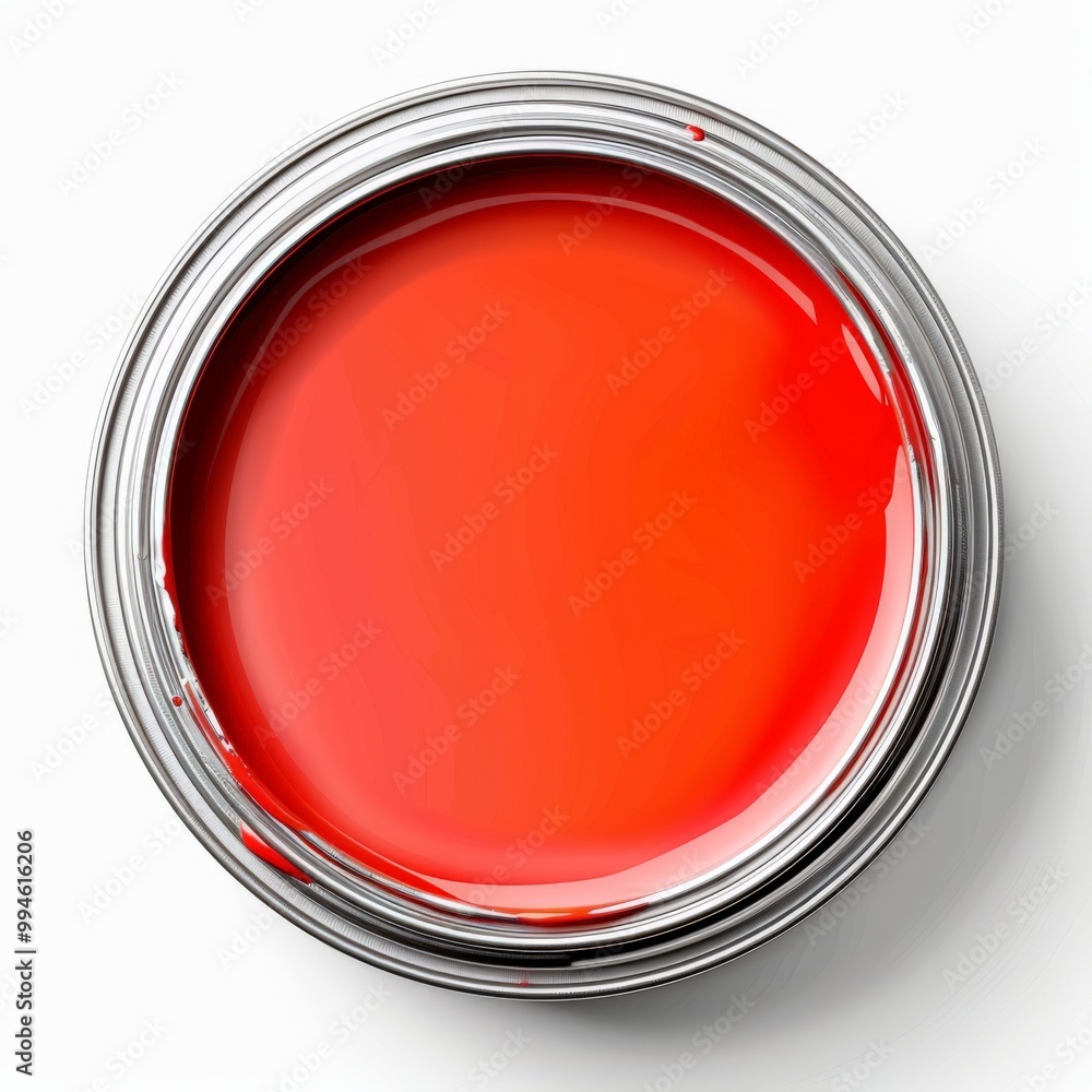 An open tin can reveals a pool of bright red paint, its glossy surface reflecting light against a stark white backdrop. An open tin can reveals a pool of bright red paint, its glossy surface reflecting light against a stark white backdrop.