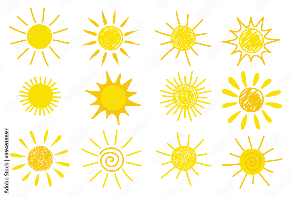 Sun icon set. Vector illustration Sun icon set. Vector illustration