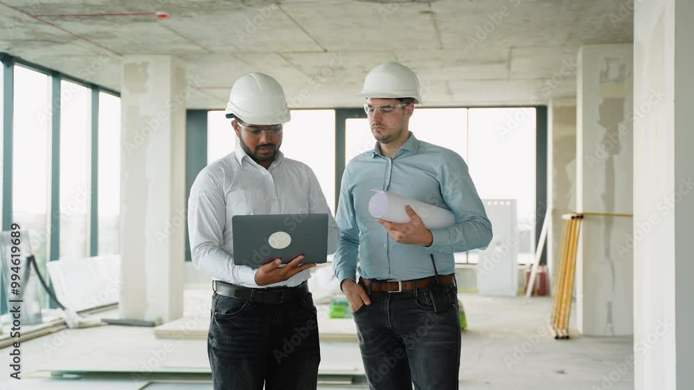 Indian construction engineer giving instructions to colleague Indian construction engineer giving instructions to colleague