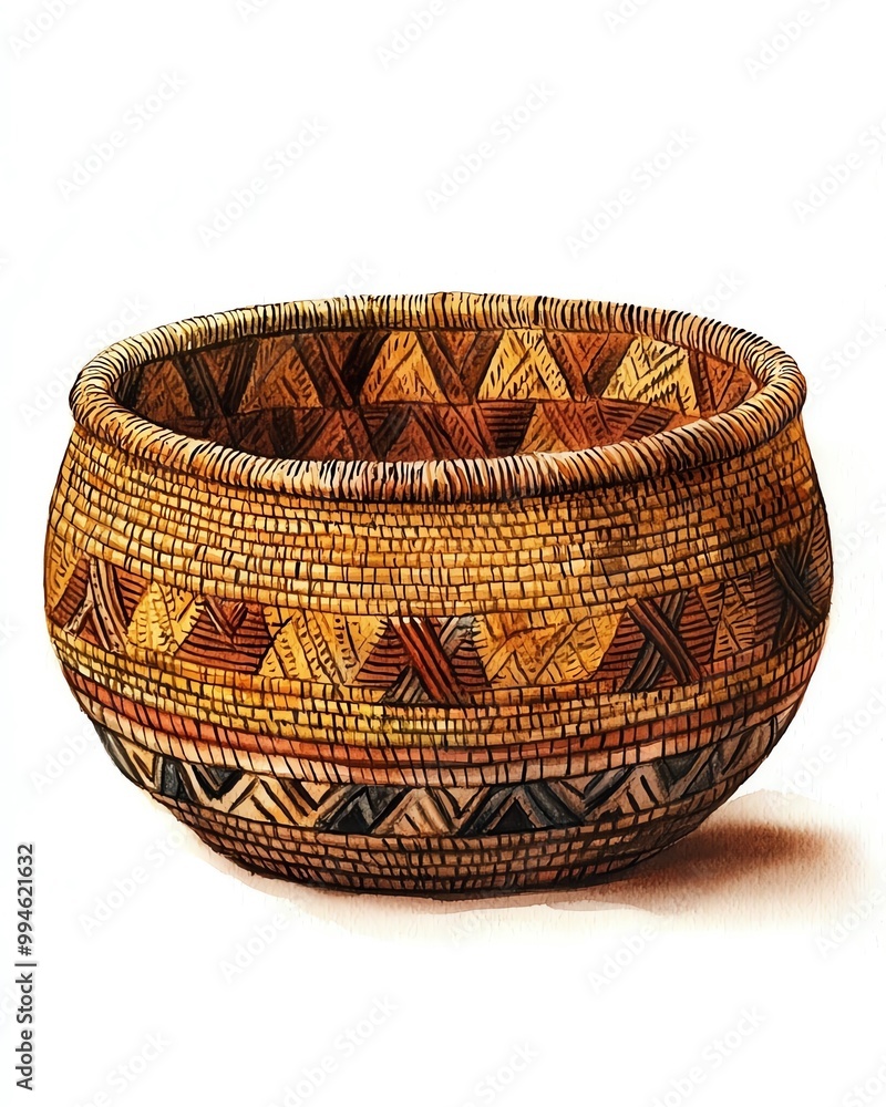 Handwoven wicker basket with geometric pattern Handwoven wicker basket with geometric pattern