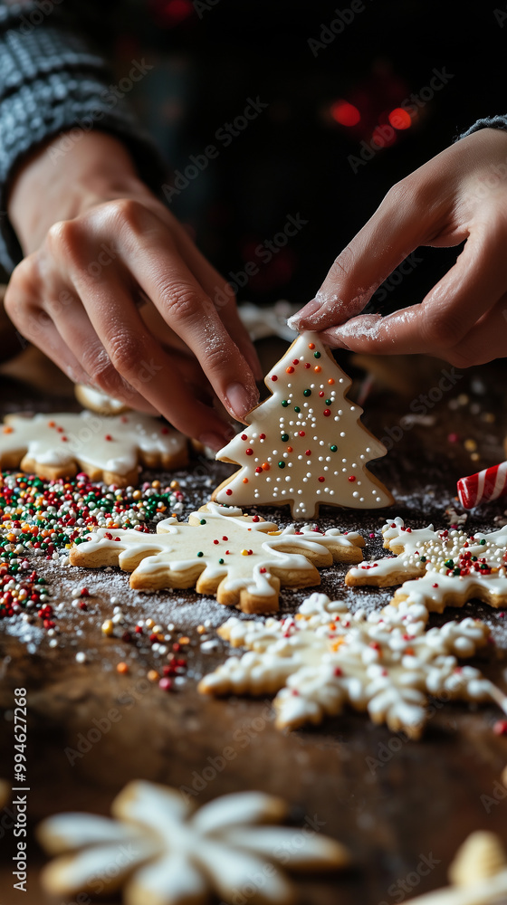 homemade christmas tree cookies in the kitchen during the christmas and new year’s eve celebrations
