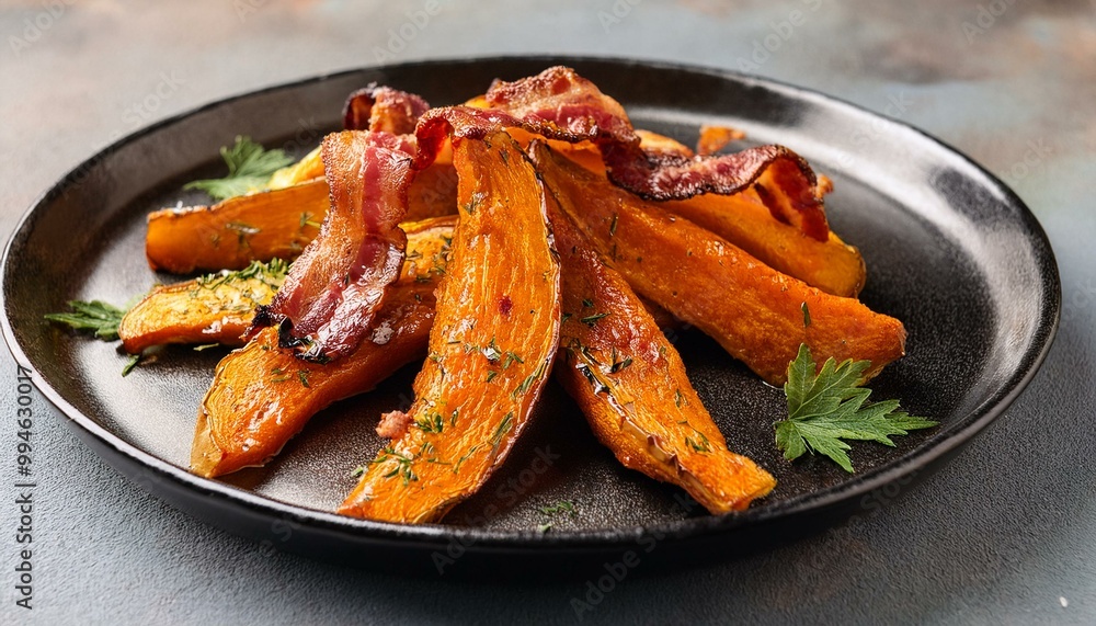 Roasted pumpkin wedges with bacon Roasted pumpkin wedges with bacon