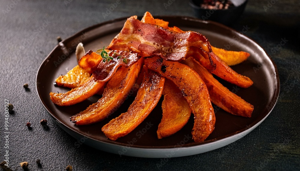 Roasted pumpkin wedges with bacon Roasted pumpkin wedges with bacon