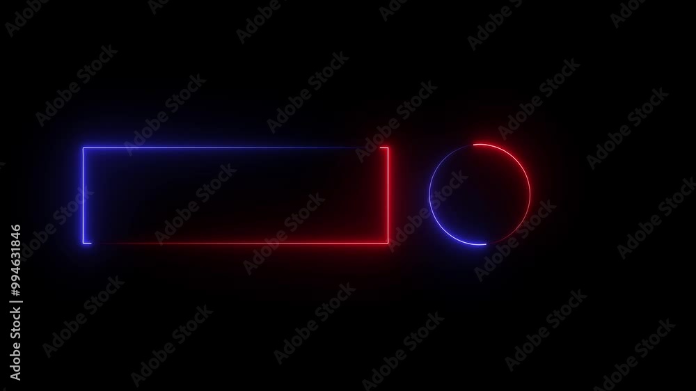 Abstract glowing neon sing rectangle frame red blue color on an isolated black background. Abstract glowing neon sing rectangle frame red blue color on an isolated black background.