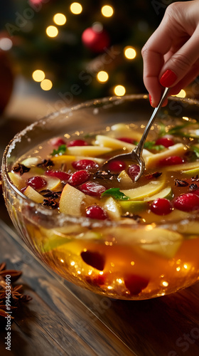 Obraz na płótnie natural dessert container filled with fruit salad and organic juice for a christmas and new year’s dinner w salonie