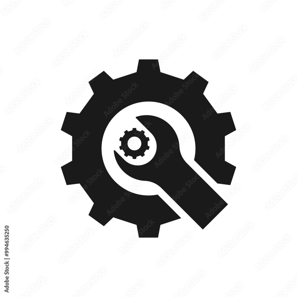 Gear and wrench icon flat style isolated on white background. Vector illustration Gear and wrench icon flat style isolated on white background. Vector illustration