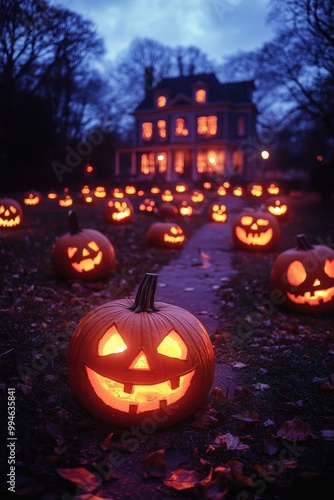 Wallpaper Mural A black cat with glowing eyes adds a spooky and mysterious element to the Halloween scene Torontodigital.ca