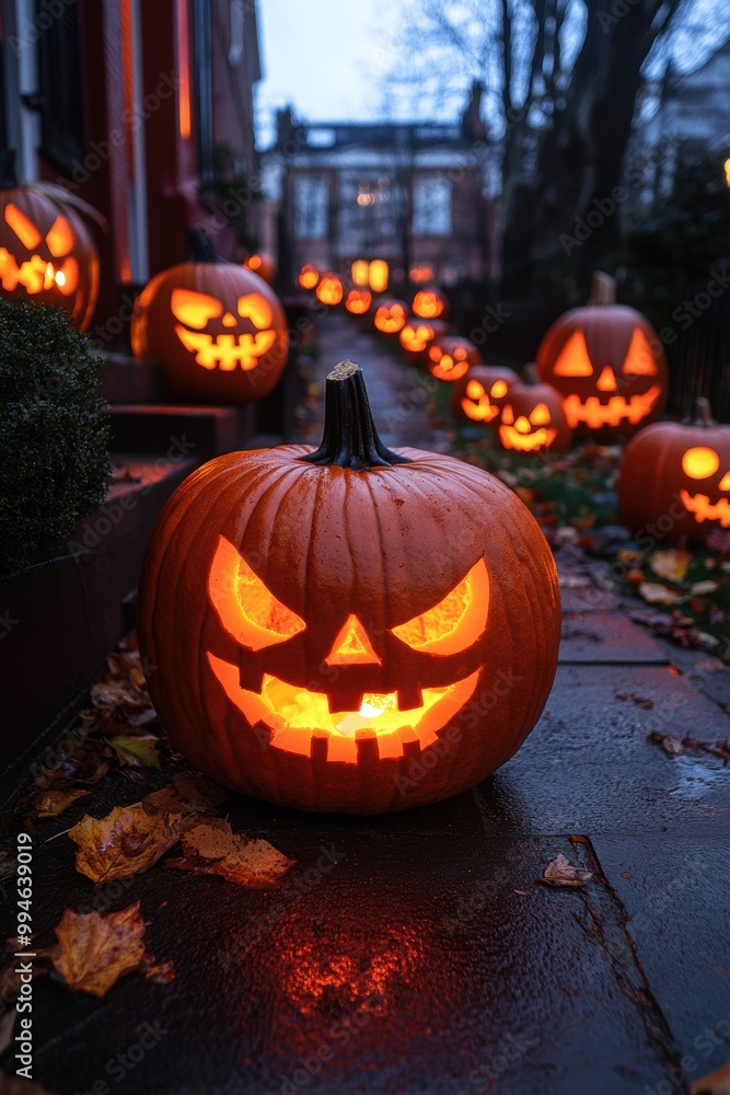 A foggy graveyard illuminated by jack-o’-lanterns adds a chilling touch to Halloween A foggy graveyard illuminated by jack-o’-lanterns adds a chilling touch to Halloween
