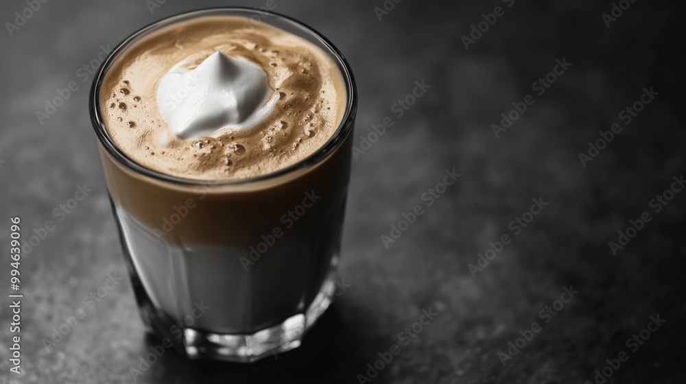 Latte with Whipped Cream in Glass Cup Latte with Whipped Cream in Glass Cup