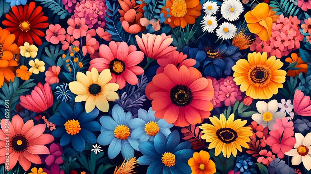 Vibrant tropical floral seamless pattern with stylized flowers wallpaper Vibrant tropical floral seamless pattern with stylized flowers wallpaper