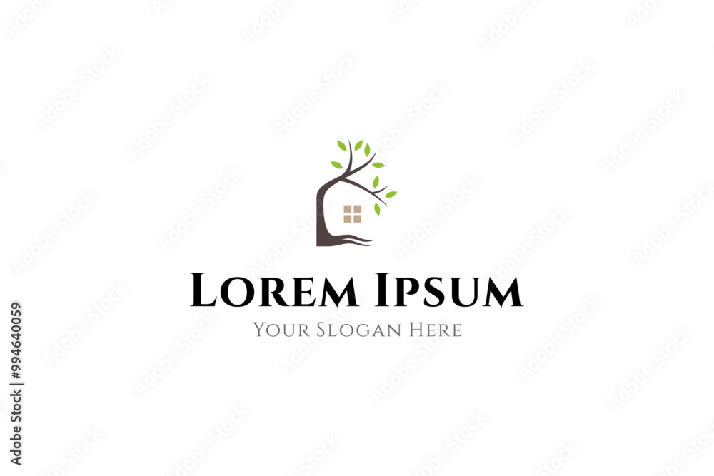 abstract tree house logo in flat vector design